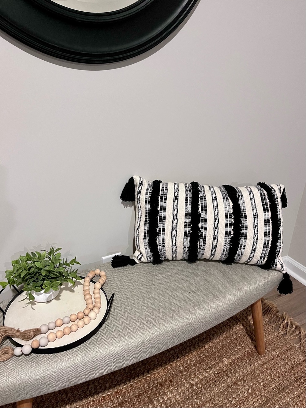 24x14” Boho & Modern Farmhouse Lumbar Tassled Textured Pillow